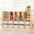 Guidecraft EdQ Essentials 30" Shelves and 10 Bin Storage Unit - Natural-Features rounded edges and an easy-to-clean finish