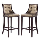 Manhattan Comfort Fifth Avenue 19" Traditional Faux Leather Upholstered Bar Stool - Bronze and Walnut - 2 Pack-Traditional Barstool with Backseat Perfect for Bar and Kitchen Use. Set of 2