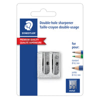 Staedtler Double Hole Metal Sharpener - Silver-For standard and oversized graphite and coloured pencils