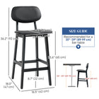 HOMCOM Counter Height Bar Stools with Solid Wood Legs - Black - 2 Pack-Footrests to prop and rest lower body
