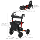 HOMCOM 10" Rubber Wheels Folding Adjustable Rollator Walker with Seat - Red-Six-position adjustable height to suit different people 