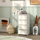 Qaba - Organiseur de jouets pour enfants à 4 niveaux avec 4 bacs de rangement en plastique - Blanc crème-Facile à ouvrir et à fermer, ce qui le rend adapté à votre chéri 