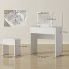 HOMCOM Makeup Vanity Desk with Flip Top Mirror and Cushioned Stool - 31.5" L x 15.7" W x 31.1" H - White-Made of solid particle wood, it can withstand years of reliable use 