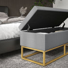 HOMCOM Upholstered Flip Top Storage Ottoman Bench - Grey-Material: Linen-touch Fabric (100% polyester), Foam, Steel