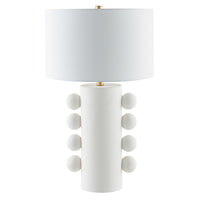 Hudson&Canal Jurrah 27" Tall Ceramic Table Lamp with Fabric Shade - Matte White/White-Modern design for your living room, workspace, or bed side table
