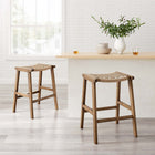 Modway - Saoirse Tabouret de comptoir en corde tissée en bois - Noyer naturel - Ensemble de 2-Appuie-pieds et supports latéraux