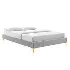 Modway - Sutton Performance Velvet Cadre de lit simple, Gris clair-Poutre centrale renforcée et jambes de soutien