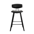 Armen Living Fox 25.5" Counter Height Mid-Century Modern Bar Stool in Black Faux Leather & Black Wood-19" L x 16" W x 36" H