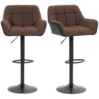 HOMCOM - Tabourets de bar pivotants réglables en tissu capitonné - brun - paquet de 2-Livré en lot de 2 pour un look assorti 
