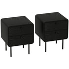 HOMCOM Nightstands with 2 Storage Drawers and Steel Legs - Black Wood Grain - Set of 2-Comes as a set of two for a balanced, symmetrical bedroom layout