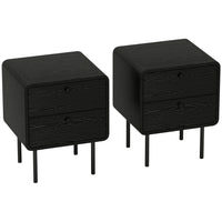 HOMCOM - Tables de nuit avec 2 tiroirs de rangement et pieds en acier - grain de bois noir - lot de 2-Livré en lot de deux pour une disposition équilibrée et symétrique de la chambre 