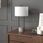 Hudson&Canal Uma 27.75" Tall Table Lamp with Fabric Shade - Blackened Bronze/Concrete/White-Handcrafted blackened bronze and concrete finish is applied to the round metal and concrete base