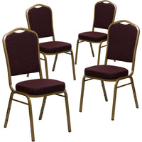 Flash Furniture 4 pièces Chaise de banquet empilable de la série HERCULES avec dossier couronne en tissu bourgogne - Cadre doré-Ensemble de 4 chaises de banquet polyvalentes