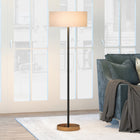 Hudson&Canal - Lampadaire Estella bicolore avec abat-jour en tissu - Noir mat/laiton/blanc-Comprend un cordon de 8 pieds avec interrupteur à prise rotative