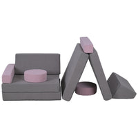 Qaba - Ensemble de construction de fort modulaire pour enfants, canapé et 12 pièces - Gris-L'ensemble de 12 pièces permet de construire des voitures, des châteaux, des fusées et bien plus encore 