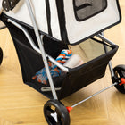 PawHut - Poussette pour chien pliage en un clic, poussette pour animal de compagnie avec porte-gobelet, 4 roues, transporteur de voyage avec freins, gris-Panier inférieur, porte-gobelet et plateau pour la nourriture offrent de l'espace pour ranger les accessoires du chien 