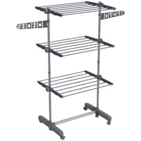 HOMCOM 3-Tier Collapsible Adjustable Clothes Drying Rack - Grey-With 25.5 inches (64.8 cm) of space for indoor clothes drying 