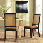 Modway Arlo Vegan Leather Upholstered Faux Rattan and Wood Dining Side Chairs - Black/Natural/Tan - 2 Pack-Faux Cane Rattan
