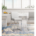 Manhattan Comfort Element 16.34" Modern Faux Leather Upholstered Bar Stool - Pearl White and Polished Chrome - 2 Pack-Open Industrial Design Stainless Steel Metal Frame Base with Chrome Finish