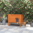PawHut - Maison pour chat isolée d’extérieur avec toit en asphalte, plancher amovible-Couleur : orange, vert 