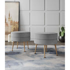 Manhattan Comfort Bailey 18.11" Mid-Century Modern Polyester Blend Upholstered Ottoman - Grey with Gold Legs - 2 Pack-Solid Wood Frame for Durability and Functionality