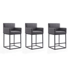 Manhattan Comfort Ambassador 20.5" Mid-Century Modern Faux Leather Upholstered Counter Stool - Grey and Black - 3 Pack-Mid-Century Modern Counter Stool with Backseat Perfect for Bar and Kitchen Use. Set of 3
