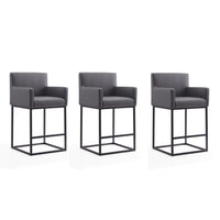 Manhattan Comfort - Tabouret de comptoir Ambassador 20,5" style milieu du siècle moderne, revêtement en similicuir gris et noir, lot de 3-Tabouret de comptoir moderne du milieu du siècle avec dossier parfait pour le bar et la cuisine. Ensemble de 3