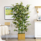 HOMCOM 5' Tall Artificial Bamboo Tree for Home Decor - Green-Stable pine wood base for added stability 