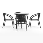 Table ronde en verre et en métal 28 po avec bordure en rotin noir et 4 chaises empilables en rotin noir (TLH-087RD-037BK4-GG)-4