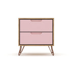 Manhattan Comfort Rockefeller Mid-Century Modern Tall Dresser and Nightstand Set - Nature/Rose Pink-Fashionable Wire Splayed Legs Made of Metal for Extra Durability.
