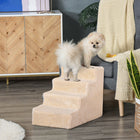 PawHut 4-Step Pet Stairs - Beige-Made with soft plush for your pet's comfort 