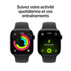 Apple - Watch Series 11 - 42 mm - GPS - Boîtier en aluminium Noir de jais avec Bracelet sport Noir, P / M-Avec des données avancées pour tous vos entraînements, ainsi que des fonctionnalités comme Rythme, les zones de fréquence cardiaque, la charge d’entraînement et Workout Buddy propulsé par Apple Intelligence à partir de votre iPhone à proximité, et plus encore. Et Apple Watch Series 11 inclut trois mois d’abonnement Apple Fitness+