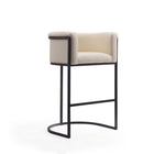 Manhattan Comfort - Cosmopolitan tabouret de bar moderne du milieu du siècle de 23,7 po en similicuir crème et noir, lot de 2-Conception ouverte en demi-cercle avec finition arrière serrée