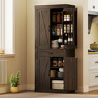 HOMCOM 72" H Kitchen Pantry Cabinet with Barn Doors - Brown-Door shelves with a guardrail to prevent items from falling 