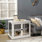 PawHut 26" Wooden Pet Crate Kennel with Double Door Entrance - White-2 ways of entry for your dogs easy accessibility 