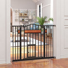 PawHut 29.1''-41.3'' Extra Wide Dog Gate with Cat Door for Doorways - Black-Made from spray-treated steel for strength and durability
