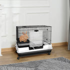 PawHut 28" H 2-Level Small Pet Cage with Slide-out Tray - Black-Sturdy construction built from powder-coated metal and iron wire 
