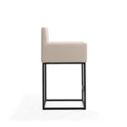Manhattan Comfort - Ambassador tabouret de comptoir mi-siècle moderne en similicuir crème et noir 20,5" - lot de 3-21 po L x 21 po l x 38 po H