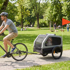 PawHut Dog Bike Trailer, Bicycle Trailer with Flip-Down Ramp Tailgate - Grey-Reflectors, reflective strips and a safety flag improve visibility in low light
