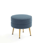 Manhattan Comfort Bailey 18.11" Mid-Century Modern Polyester Blend Upholstered Ottoman - Blue with Gold Legs-30 Day Limited Manufacturer's Warranty