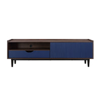 Manhattan Comfort Duane 59.25" Mid-Century Modern TV Stand - Dark Brown and Navy Blue-Freestanding Mid-Century Modern TV Stand for Living Room and Bedroom use