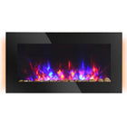 HOMCOM Wall-Mounted Electric Fireplace with Flame Effect and 7 Colour Backgrounds - Black-Wall-mounted design with decorative pebbles enhance your space with modern elegance 