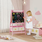 Qaba 3-in-1 Double-Sided Art Easel for Kids with Paper Roll - Pink-Two storage boxes keep supplies tidy and within easy reach 