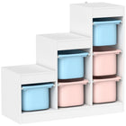 Qaba - Organisateur de rangement pour jouets, étagère pour enfants avec 6 bacs en plastique - bleu et rose-Six bacs amovibles simplifient le temps de jeu et facilitent le rangement rapide  
