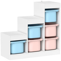 Qaba - Organisateur de rangement pour jouets, étagère pour enfants avec 6 bacs en plastique - bleu et rose-Six bacs amovibles simplifient le temps de jeu et facilitent le rangement rapide  
