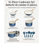 Gotham Steel Ultra Performance Ceramic and Aluminum Non-Stick Cookware 15-Piece Set - Navy with Gold Handles-Ultra nonstick ceramic surface: healthy cooking is just a step away, thanks to a nonstick surface that's 2x more durable than previous generations, minimal to no oil or butter is needed, and they're designed to properly conduct heat so food cooks evenly