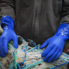 Atlas Full PVC Coating Extra Rough Finish 12" Gauntlet Glove - Cotton Liner - Blue - XLarge-Flexible glove
