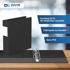 Davis Group Super économie, Reliure à anneaux en “D” inclinés 2 po, paquet de 6 – Noir-Polypropylène sans PVC