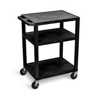 Luxor - Chariot plat en résine Tuffy à 3 tablettes - 24" x 18" - avec prise électrique - hauteur 34" - capacité 300 lb-Chariot utilitaire polyvalent, idéal pour le matériel audio/vidéo et plus encore