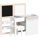 Qaba Kids 3-in-1 Table and Chair Set with Foldable Easel and Storage Shelves - White-3 in 1 design includes table, chair, whiteboard, blackboard 